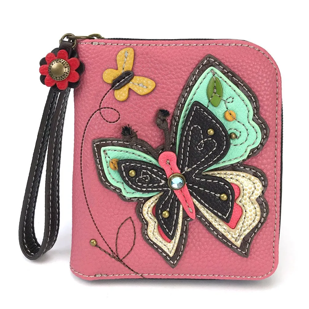 Pink Butterfly Design Zip-Around Wallet