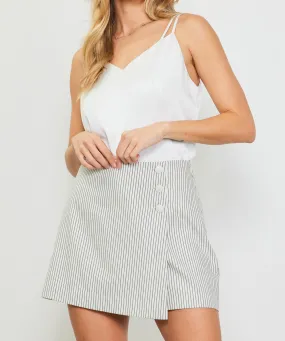 Pinstripe Ivory/Navy Button Skort