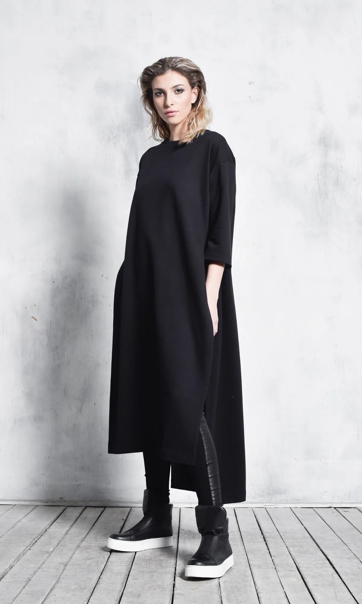 Handmade Long Crew Neck Plain Tunic