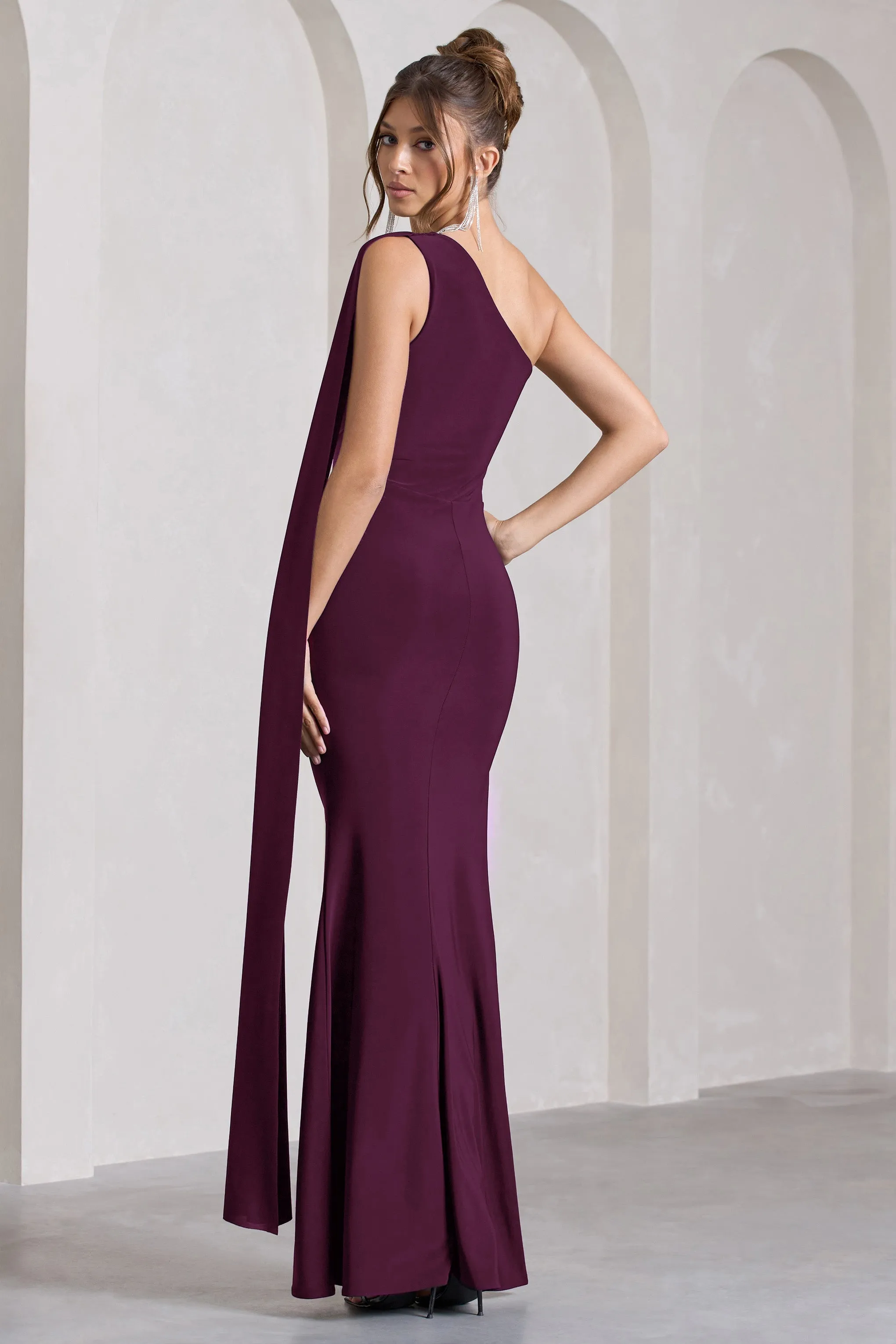 Plum Asymmetric Sleeveless Maxi Dress