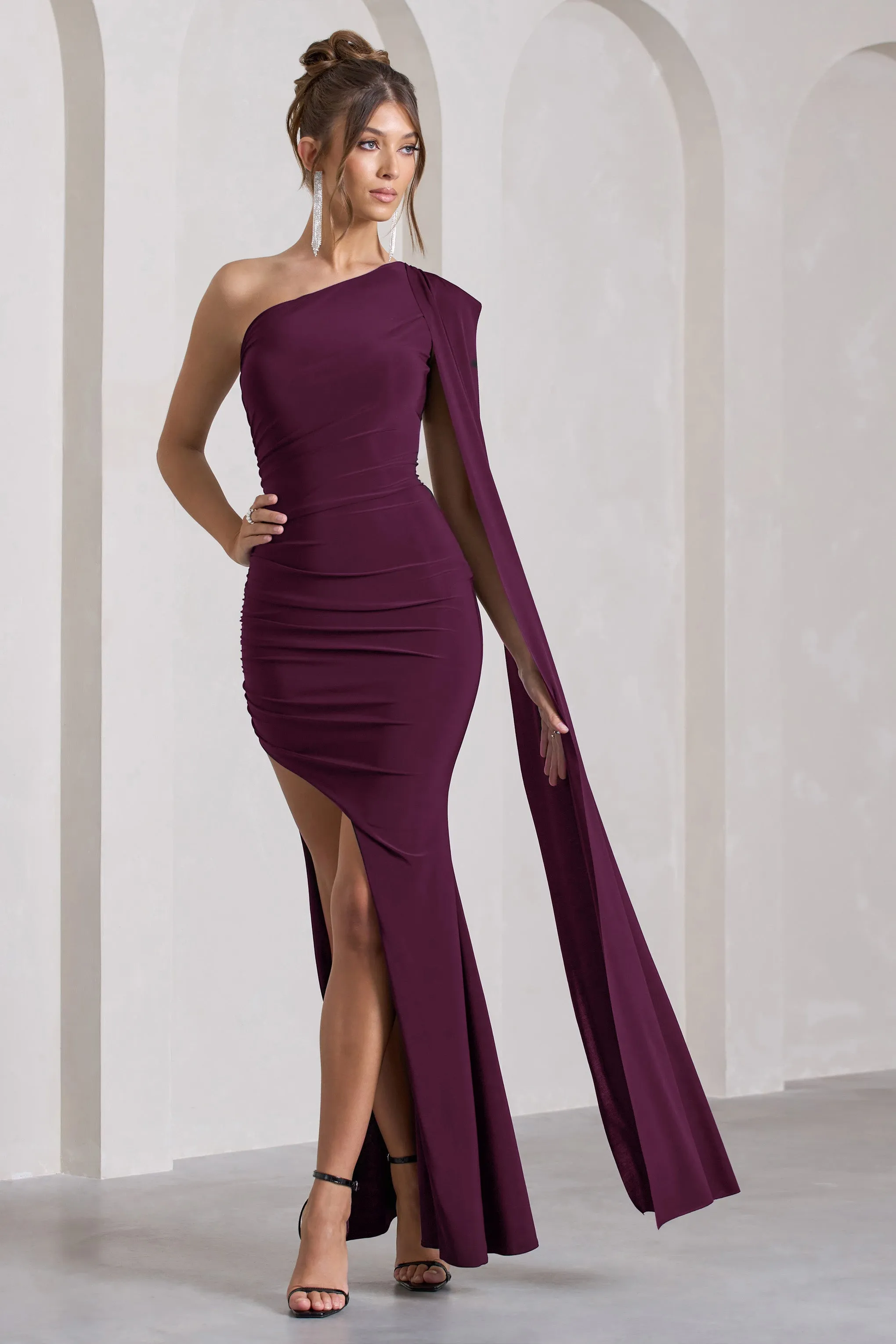 Plum Asymmetric Sleeveless Maxi Dress