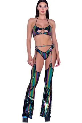 Rainbow Vinyl Fishnet Chaps