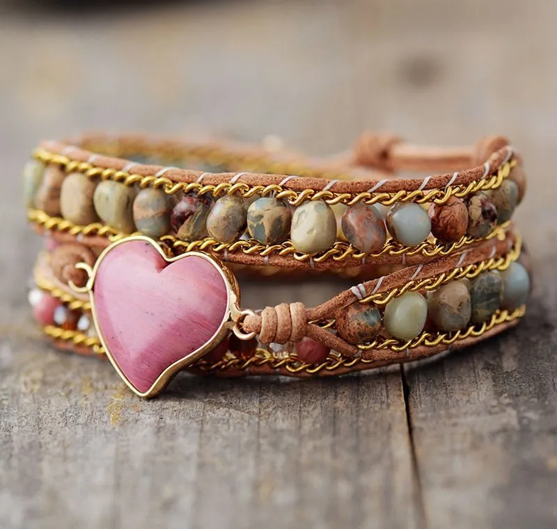 Rhodonite Wrap Bracelet for Love and Protection