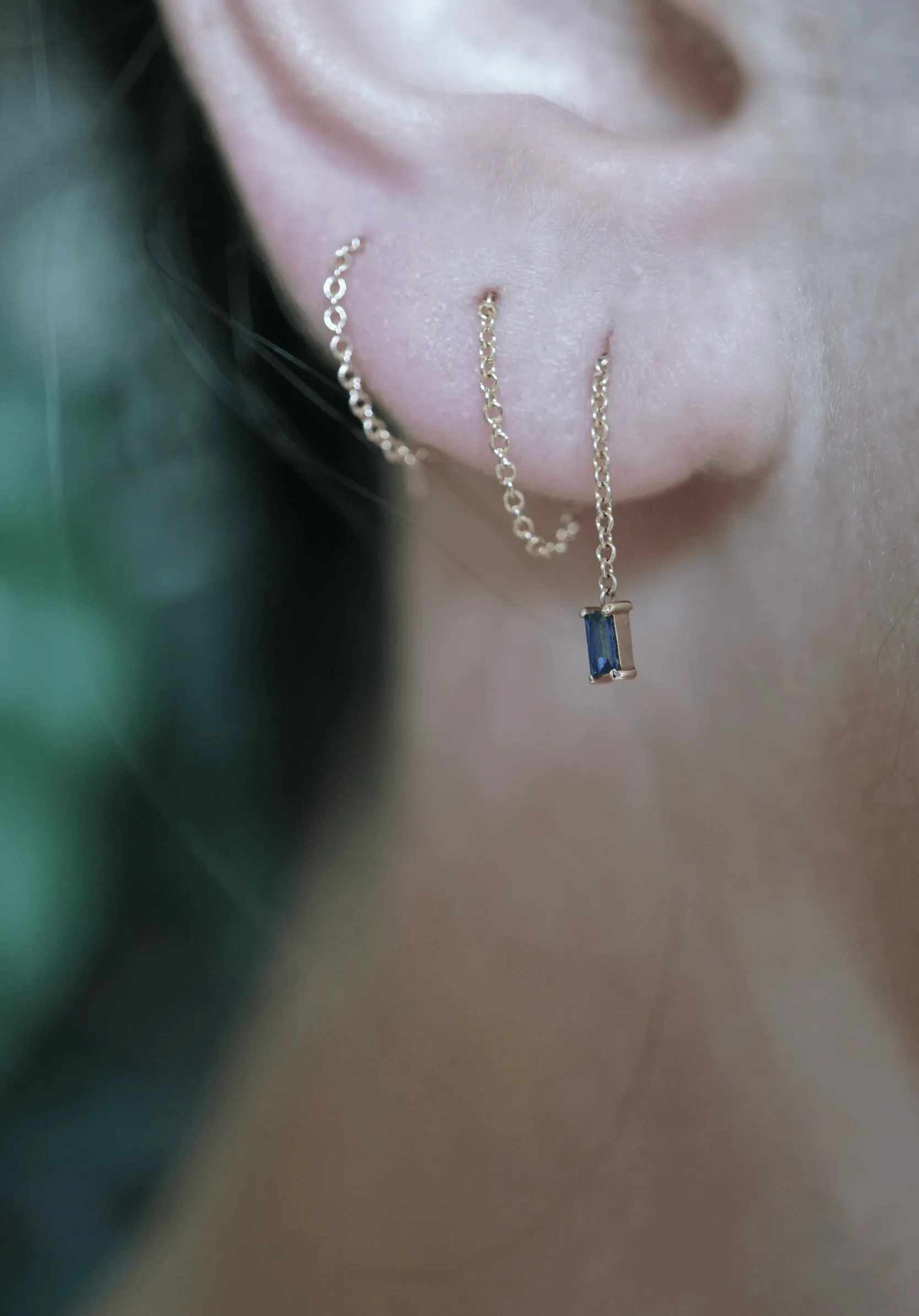 Sapphire Baguette Threader Earring