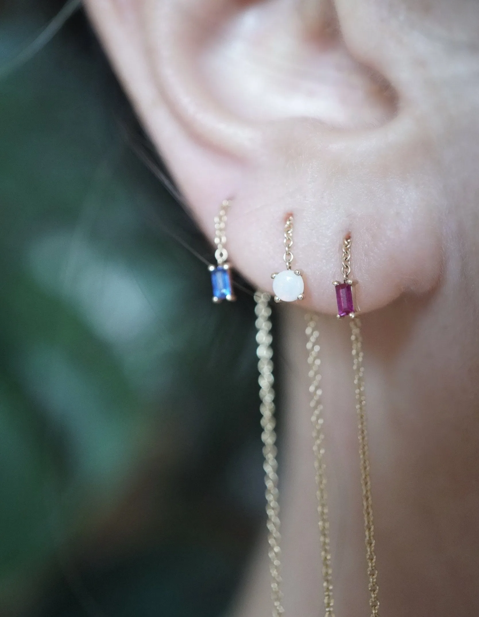 Sapphire Baguette Threader Earring