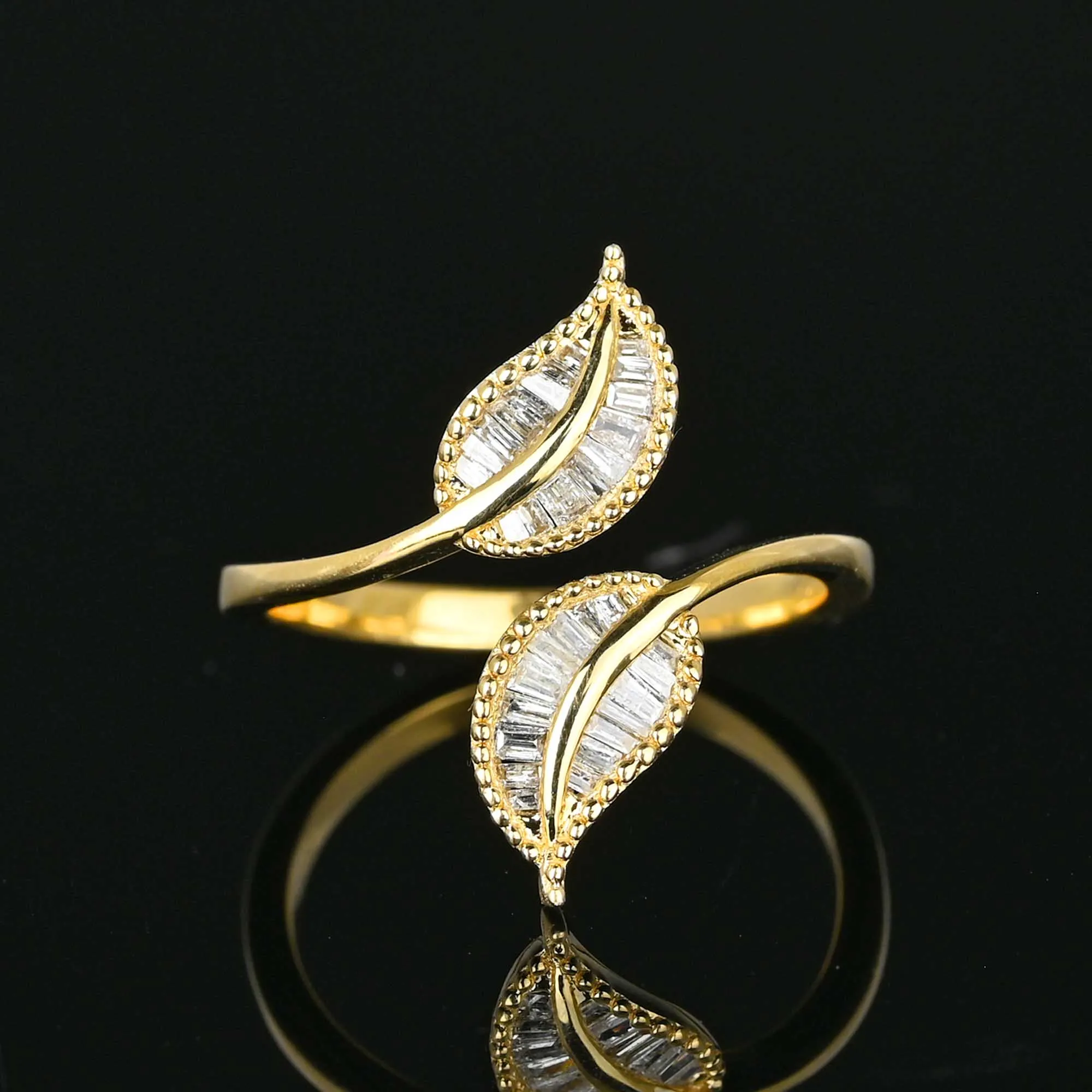 Gold Ivy Leaf Baguette Diamond Bypass Ring