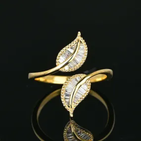 Gold Ivy Leaf Baguette Diamond Bypass Ring