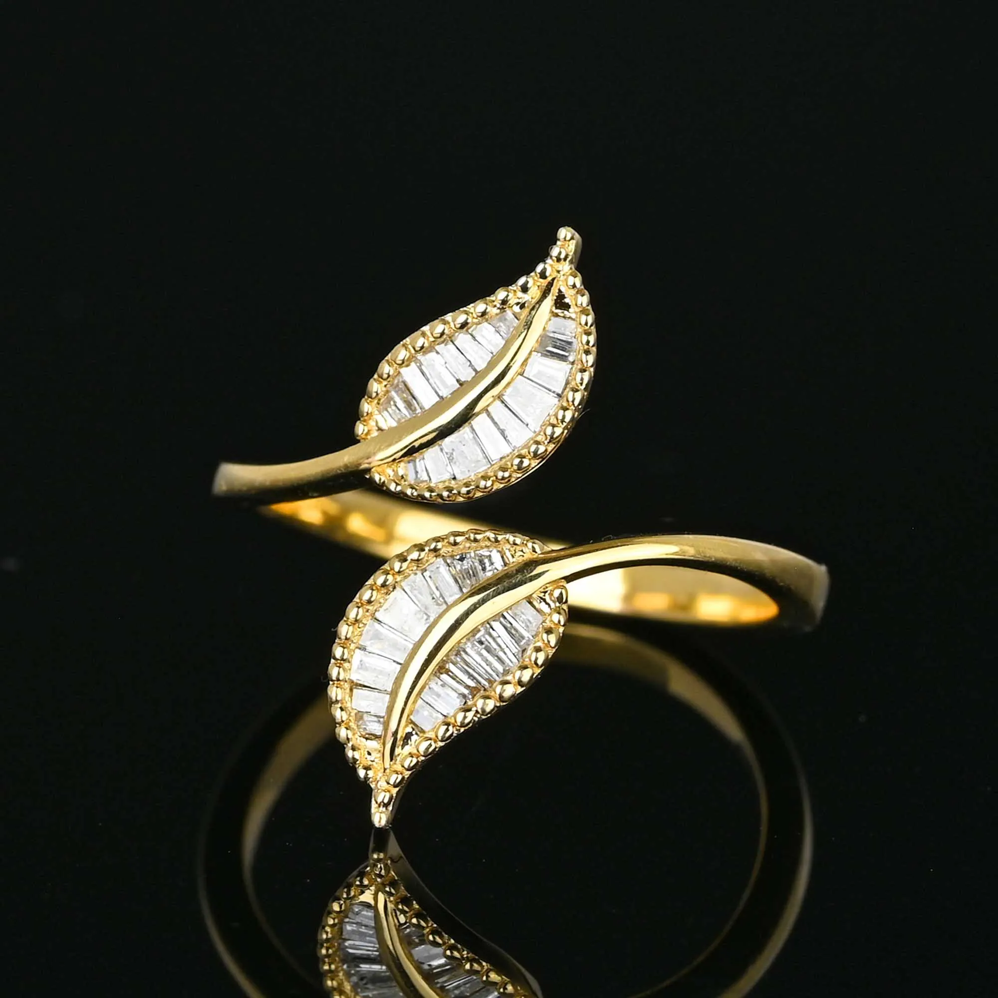 Gold Ivy Leaf Baguette Diamond Bypass Ring