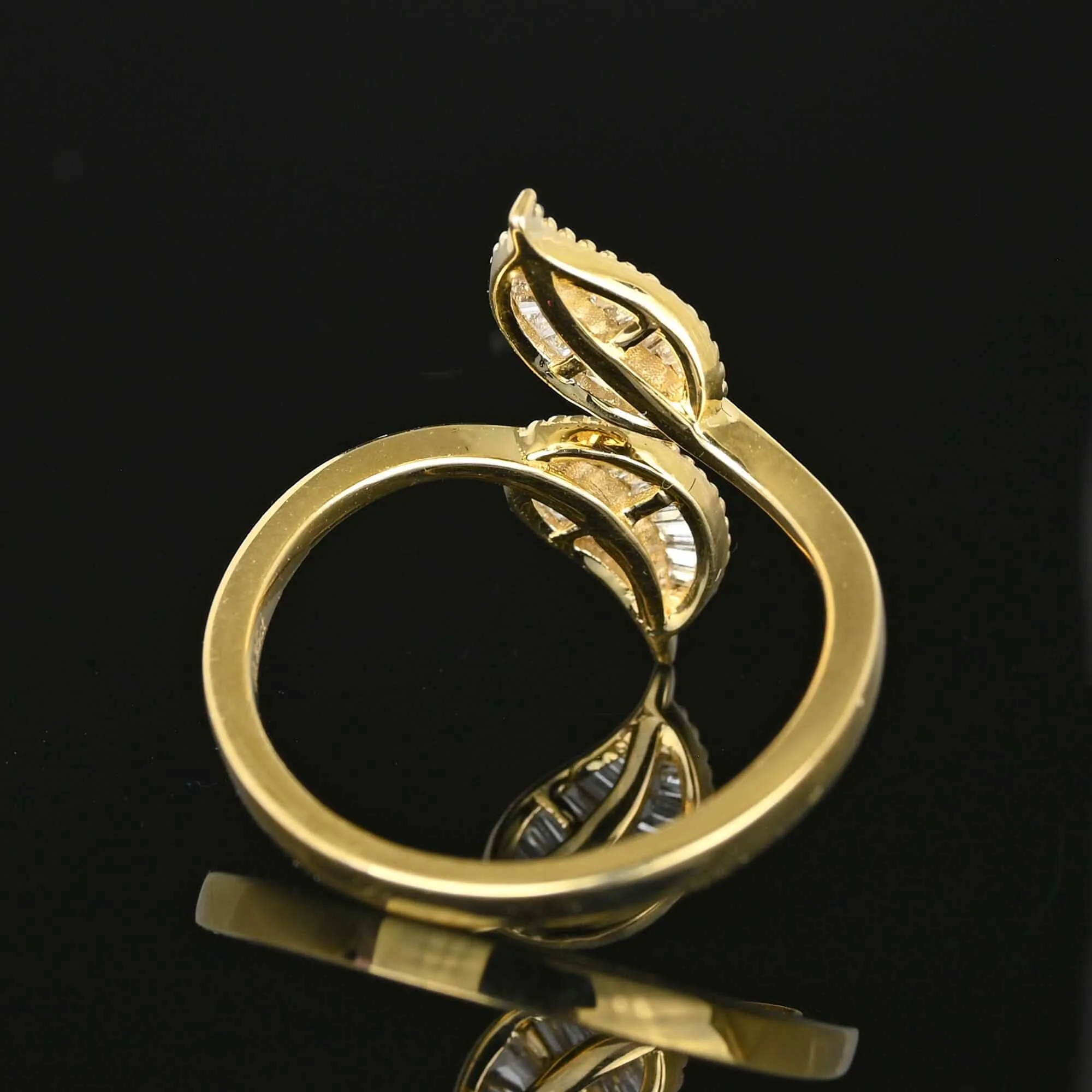 Gold Ivy Leaf Baguette Diamond Bypass Ring