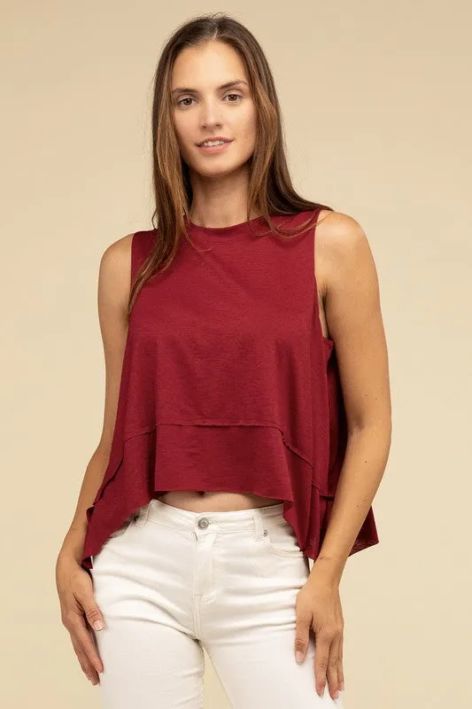 Shark Cut Side Slit Sleeveless Top