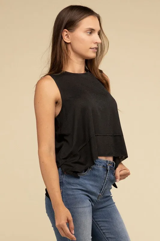 Shark Cut Side Slit Sleeveless Top