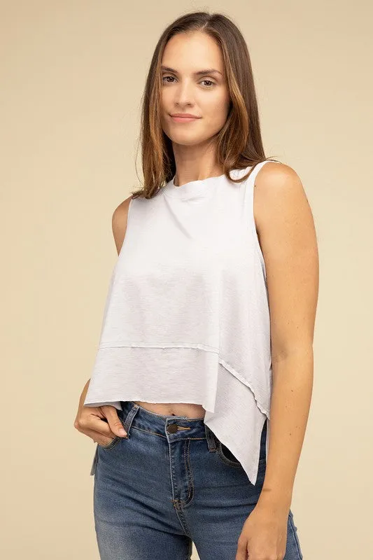 Shark Cut Side Slit Sleeveless Top