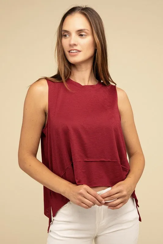 Shark Cut Side Slit Sleeveless Top