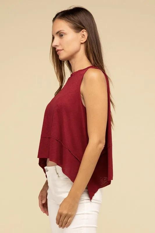 Shark Cut Side Slit Sleeveless Top