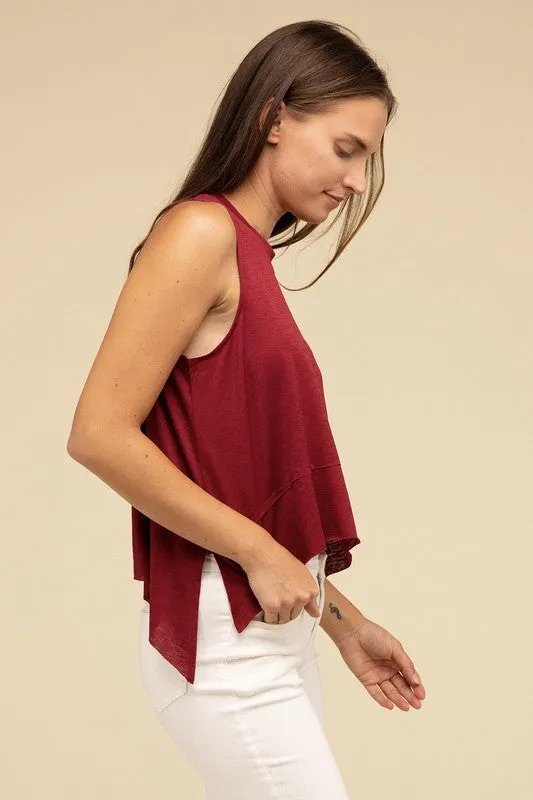 Shark Cut Side Slit Sleeveless Top