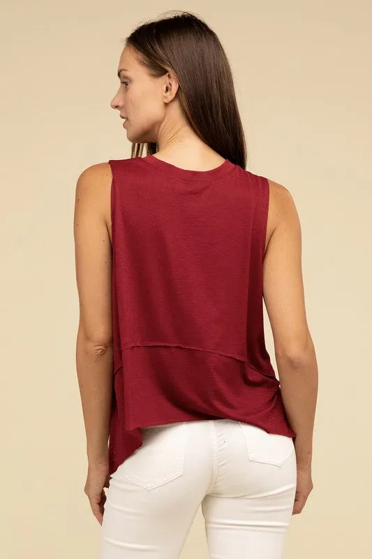 Shark Cut Side Slit Sleeveless Top