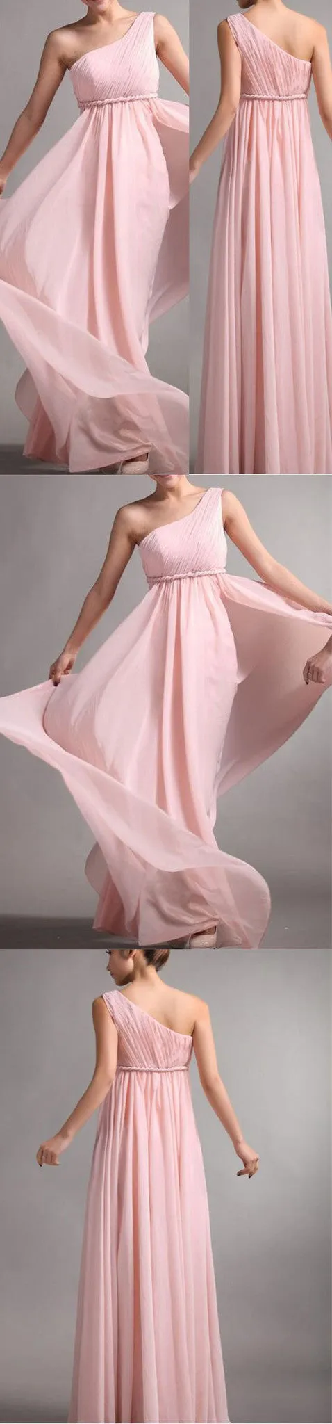 Affordable Pink Chiffon Bridesmaid Dress with Asymmetric Waist, WG49