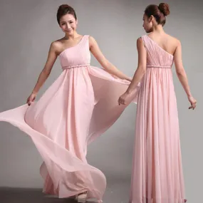 Affordable Pink Chiffon Bridesmaid Dress with Asymmetric Waist, WG49