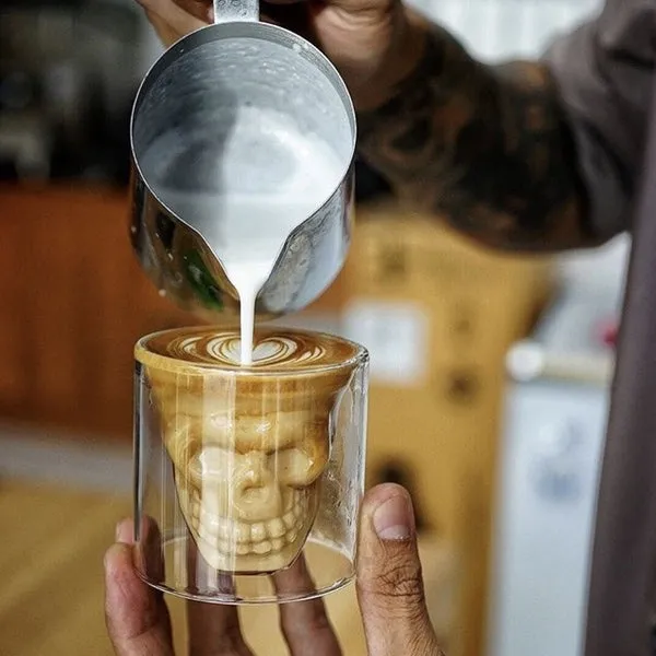 Double Wall Glass Cup with Skull Design