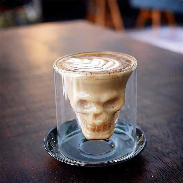 Double Wall Glass Cup with Skull Design