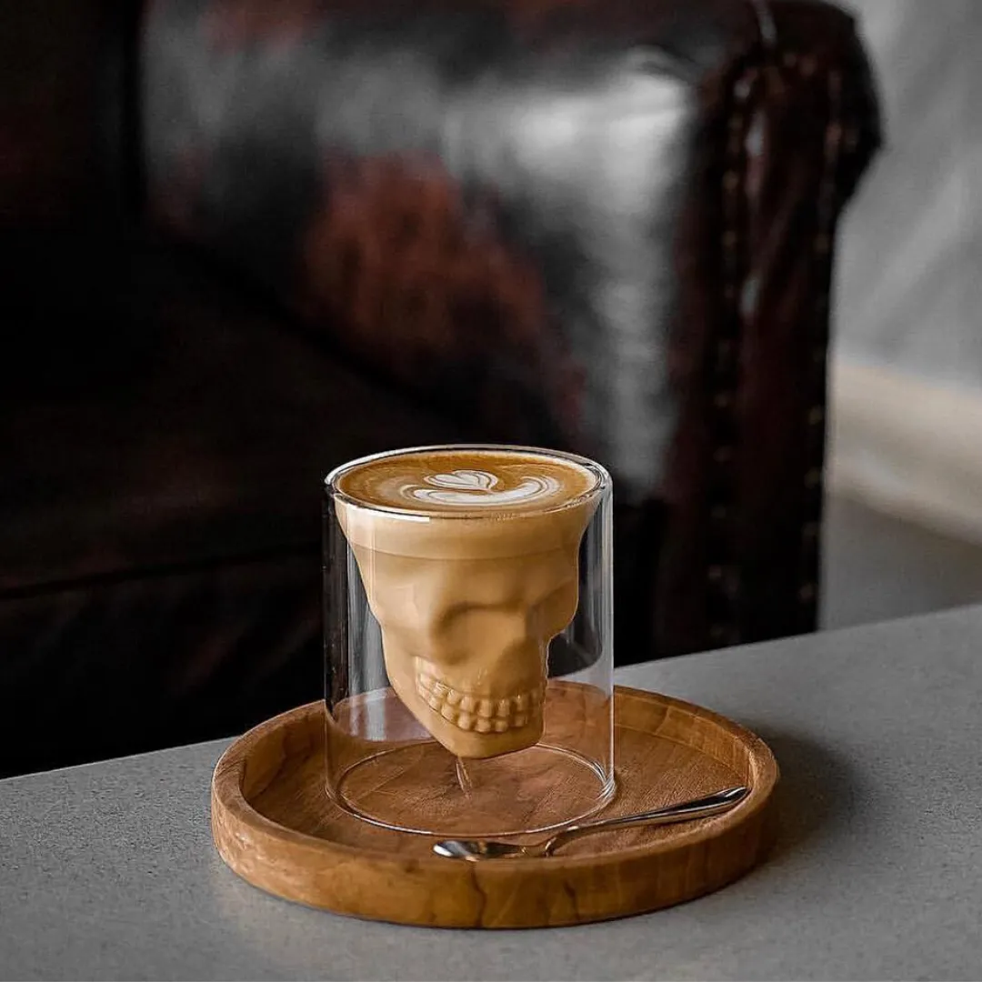 Double Wall Glass Cup with Skull Design