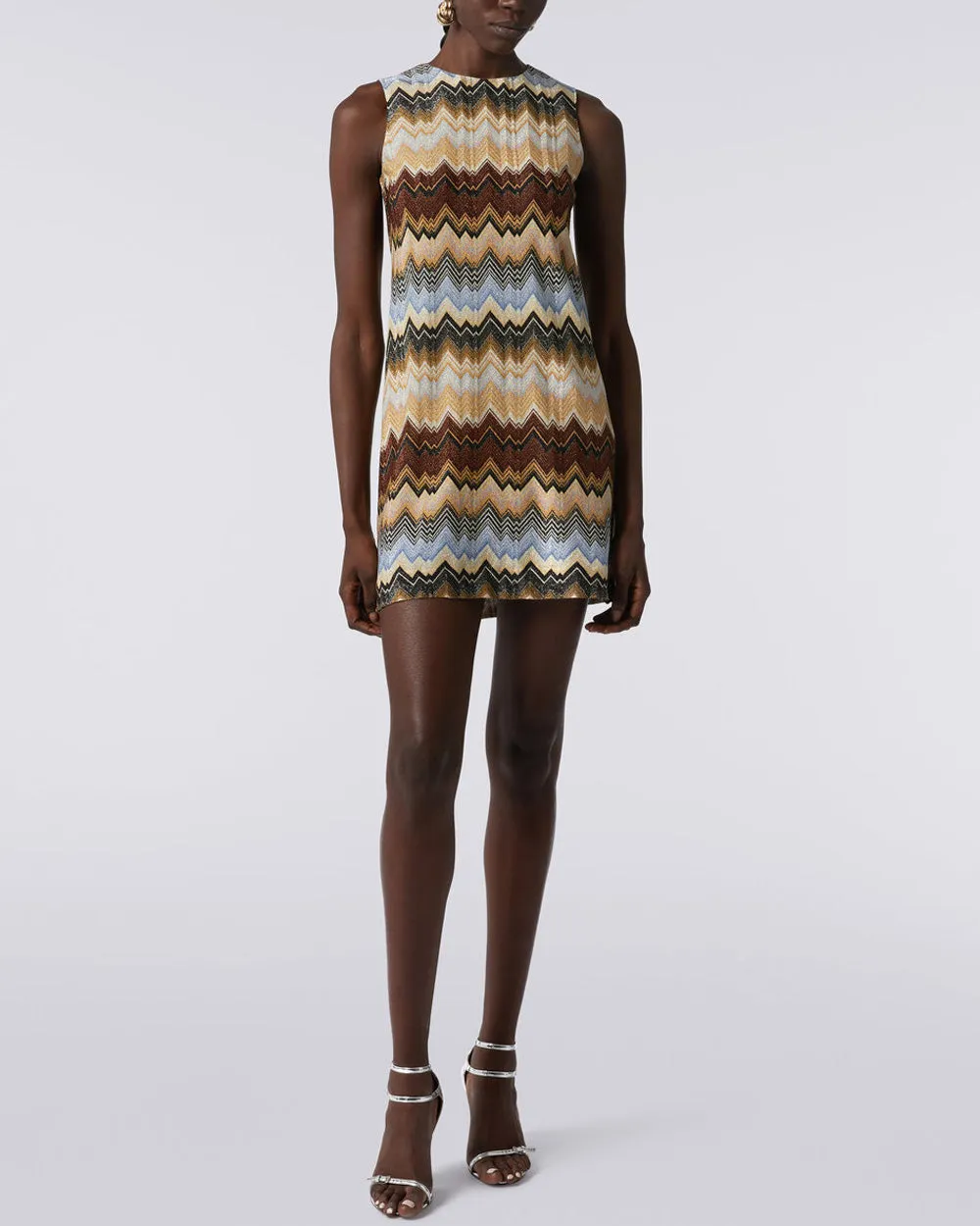 Zig Zag Sleeveless Mini Dress Brown Multicolor