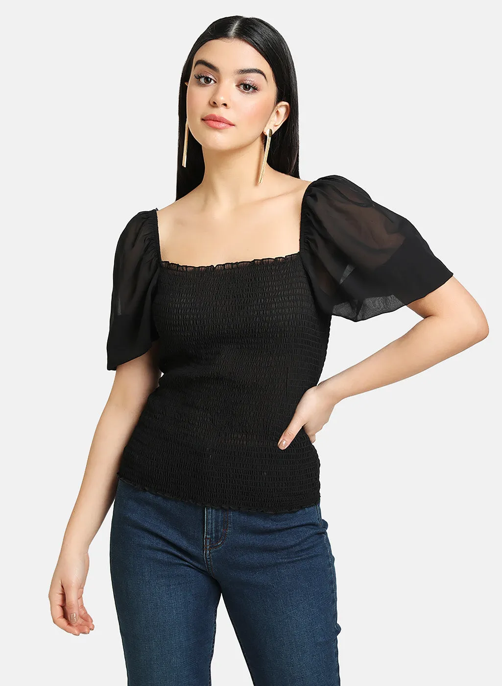 Ruffled Puff Sleeve Top