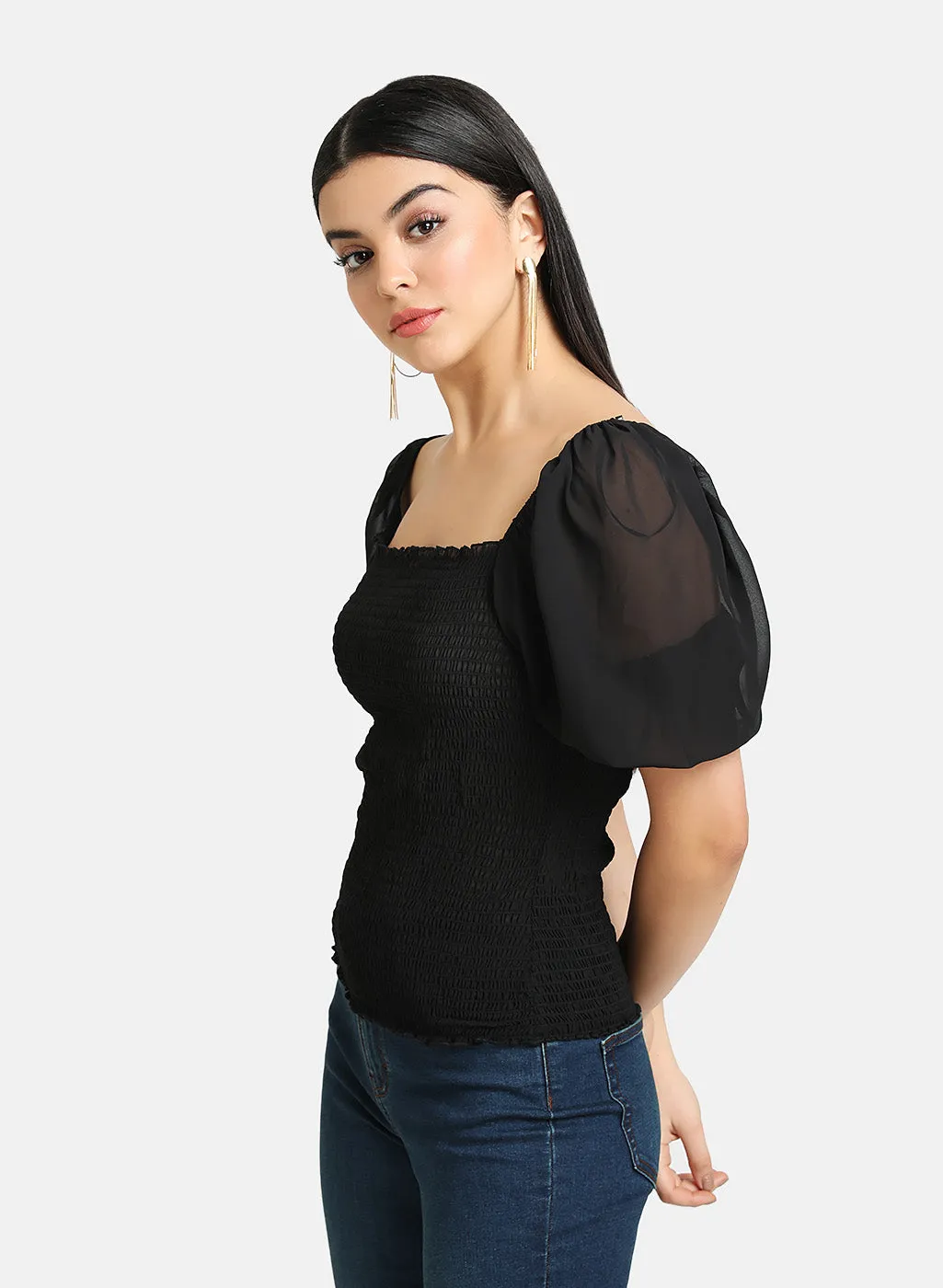 Ruffled Puff Sleeve Top