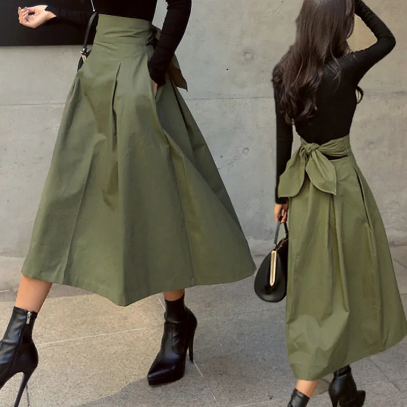 Women's High Waist Bow Slim Swing Skirt