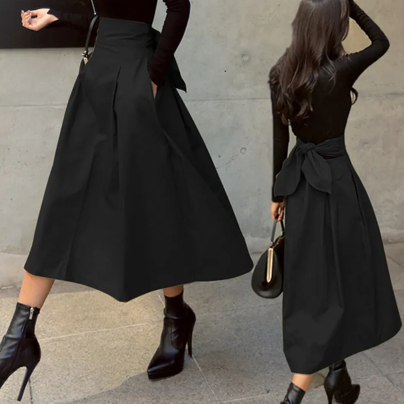 Women's High Waist Bow Slim Swing Skirt