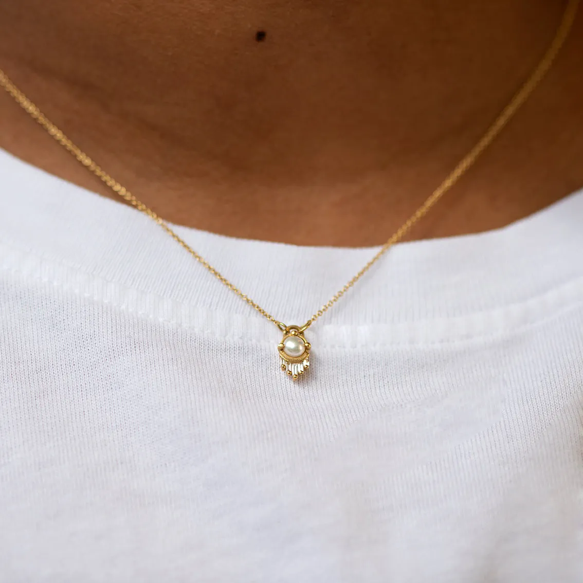 Solid Gold Pearl and Diamond Necklace