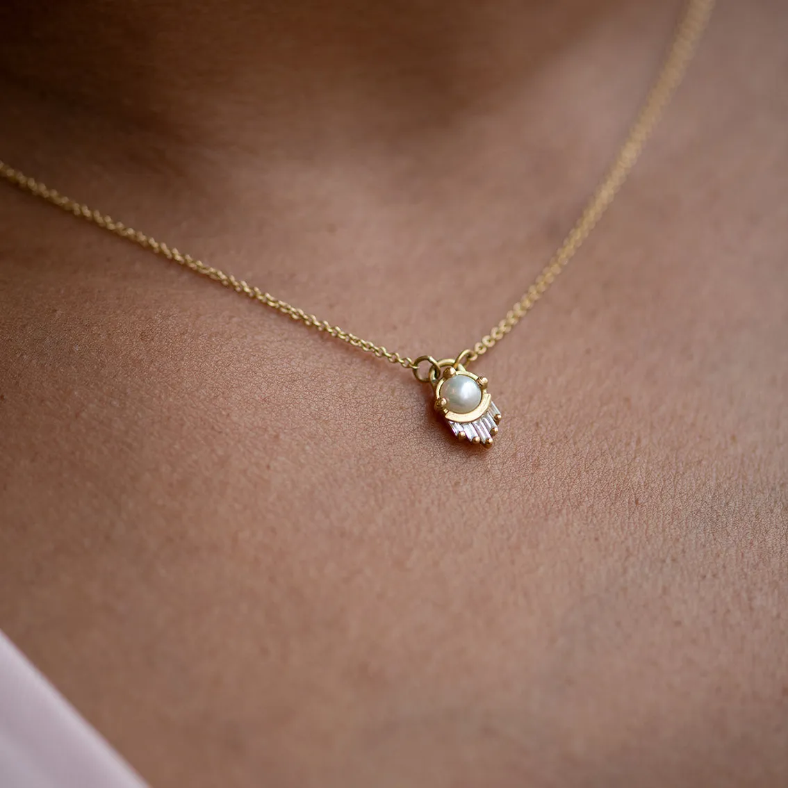 Solid Gold Pearl and Diamond Necklace