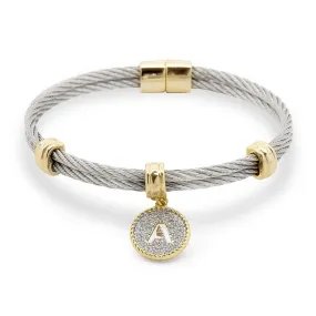 Stainless Steel Two Tone CZ Wire Bangle