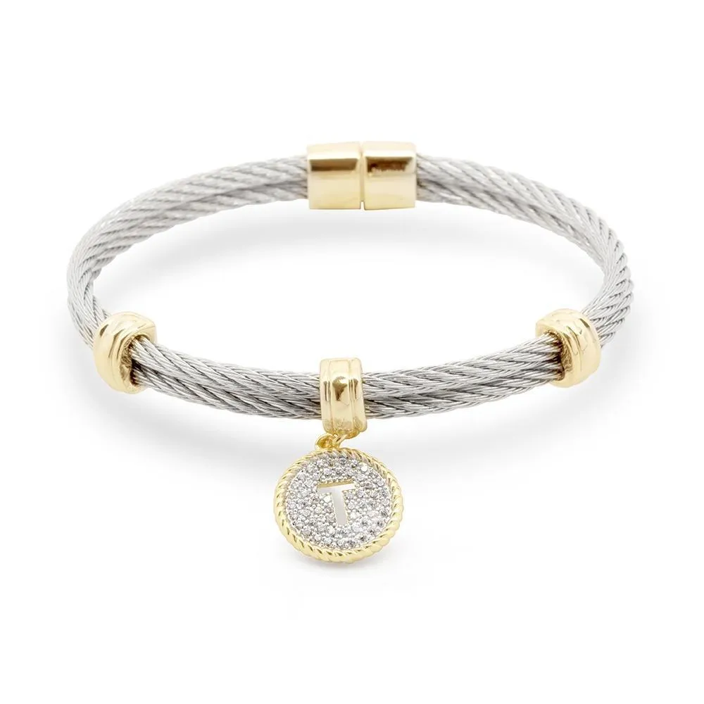 Two Tone Wire Bangle CZ