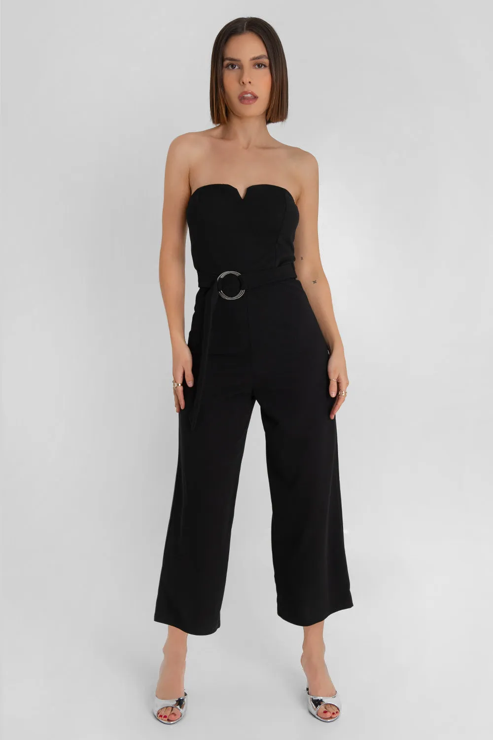 Strapless Palazzo with V-Neck Belt