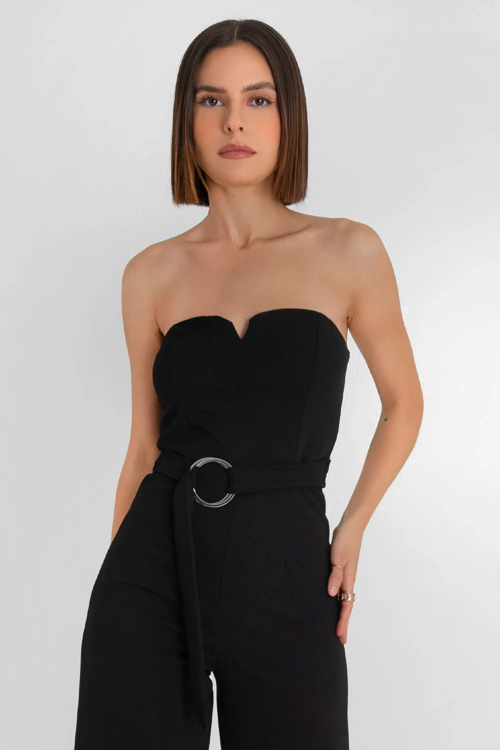 Strapless Palazzo with V-Neck Belt