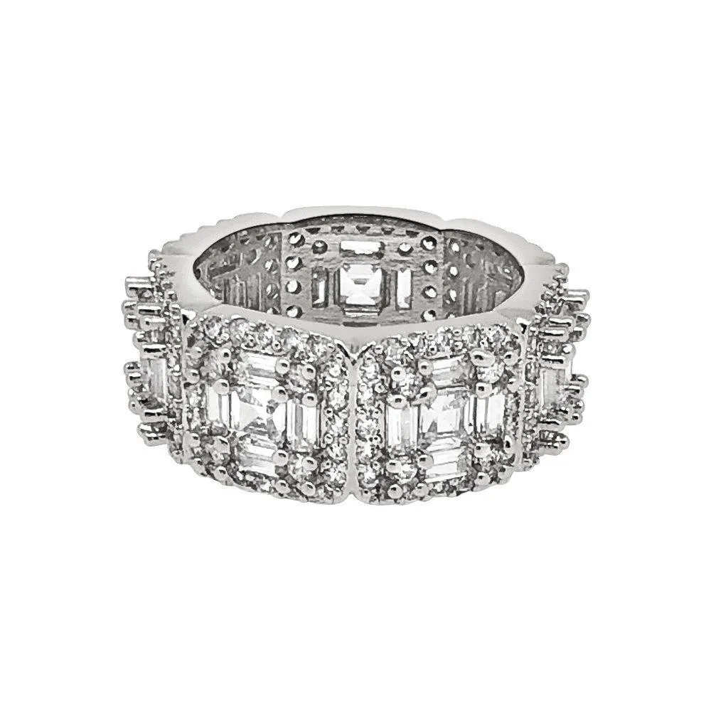 Exotic Baguette Princess Eternity Band Rhodium Bling CZ Ring