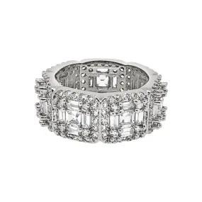 Exotic Baguette Princess Eternity Band Rhodium Bling CZ Ring