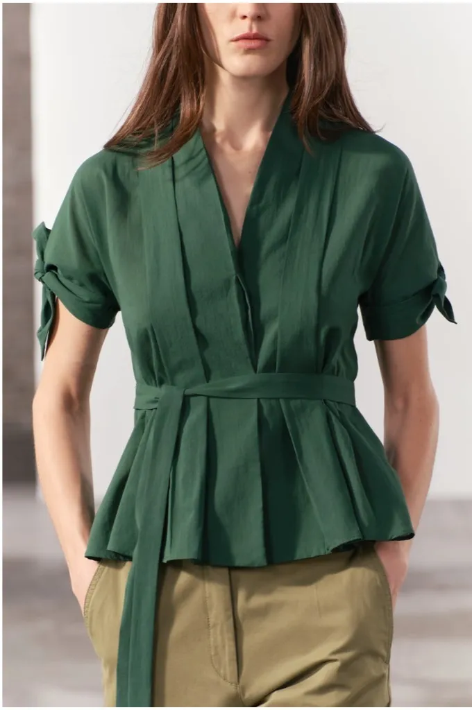 Zara Belted Pleated Shirt