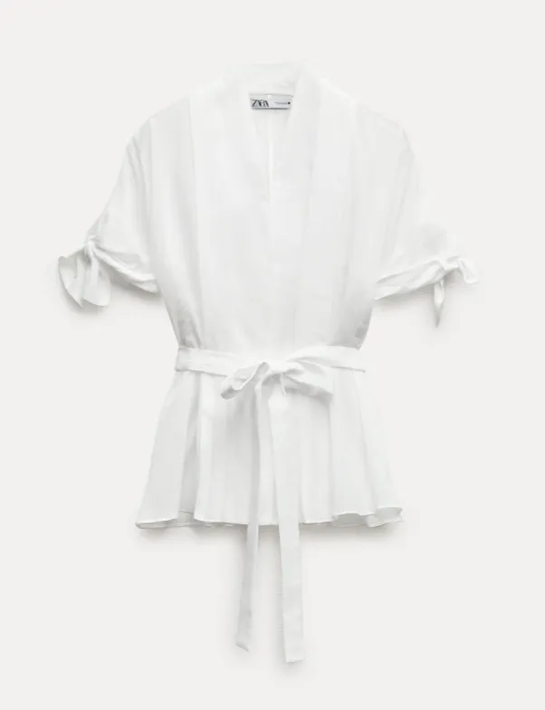 Zara Belted Pleated Shirt