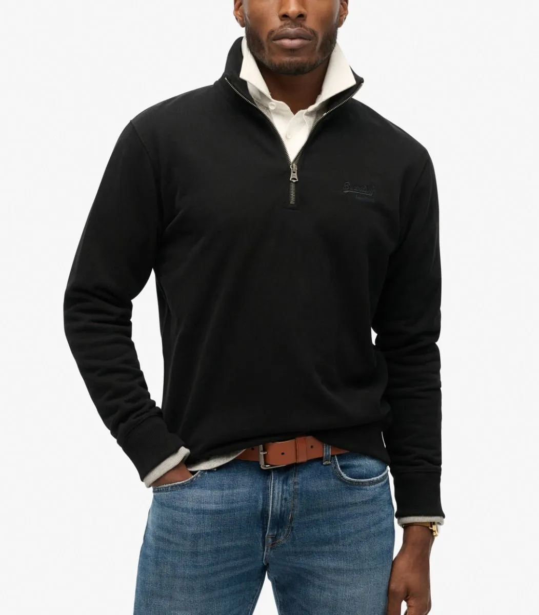 Superdry Logo Henley Quarter Zip Sweatshirt in Black