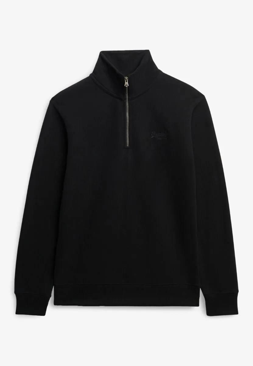 Superdry Logo Henley Quarter Zip Sweatshirt in Black