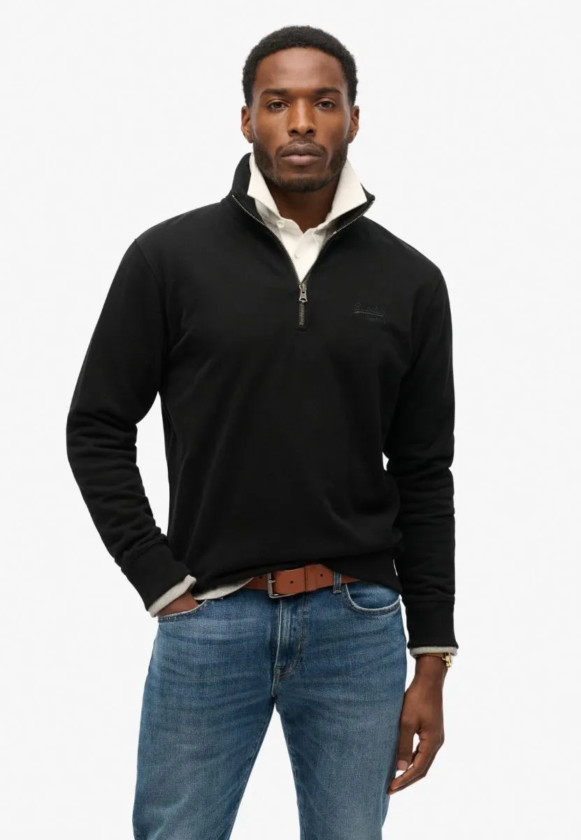 Superdry Logo Henley Quarter Zip Sweatshirt in Black