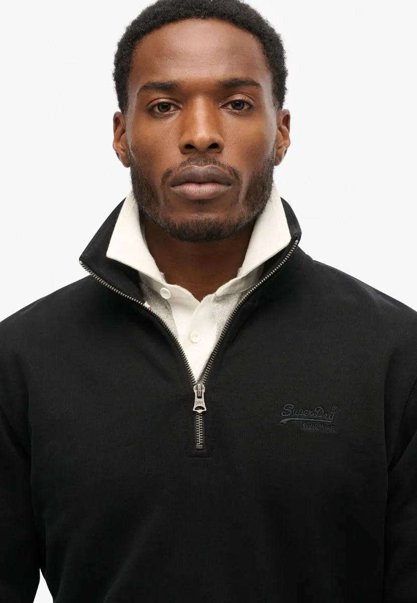 Superdry Logo Henley Quarter Zip Sweatshirt in Black