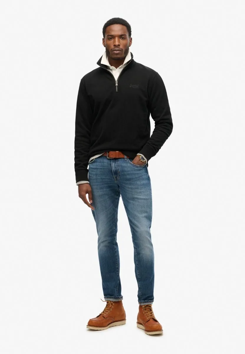 Superdry Logo Henley Quarter Zip Sweatshirt in Black