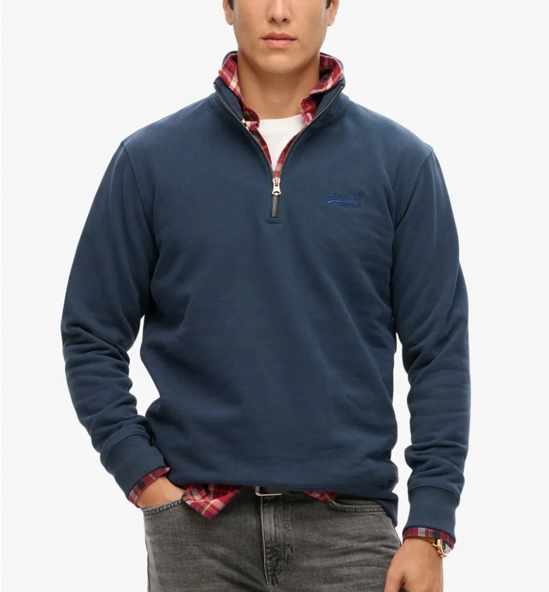 Superdry Essential Logo Henley 1/4 Zip Sweatshirts Navy Lauren