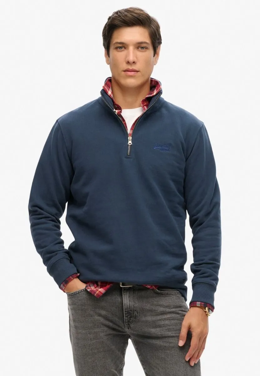 Superdry Essential Logo Henley 1/4 Zip Sweatshirts Navy Lauren