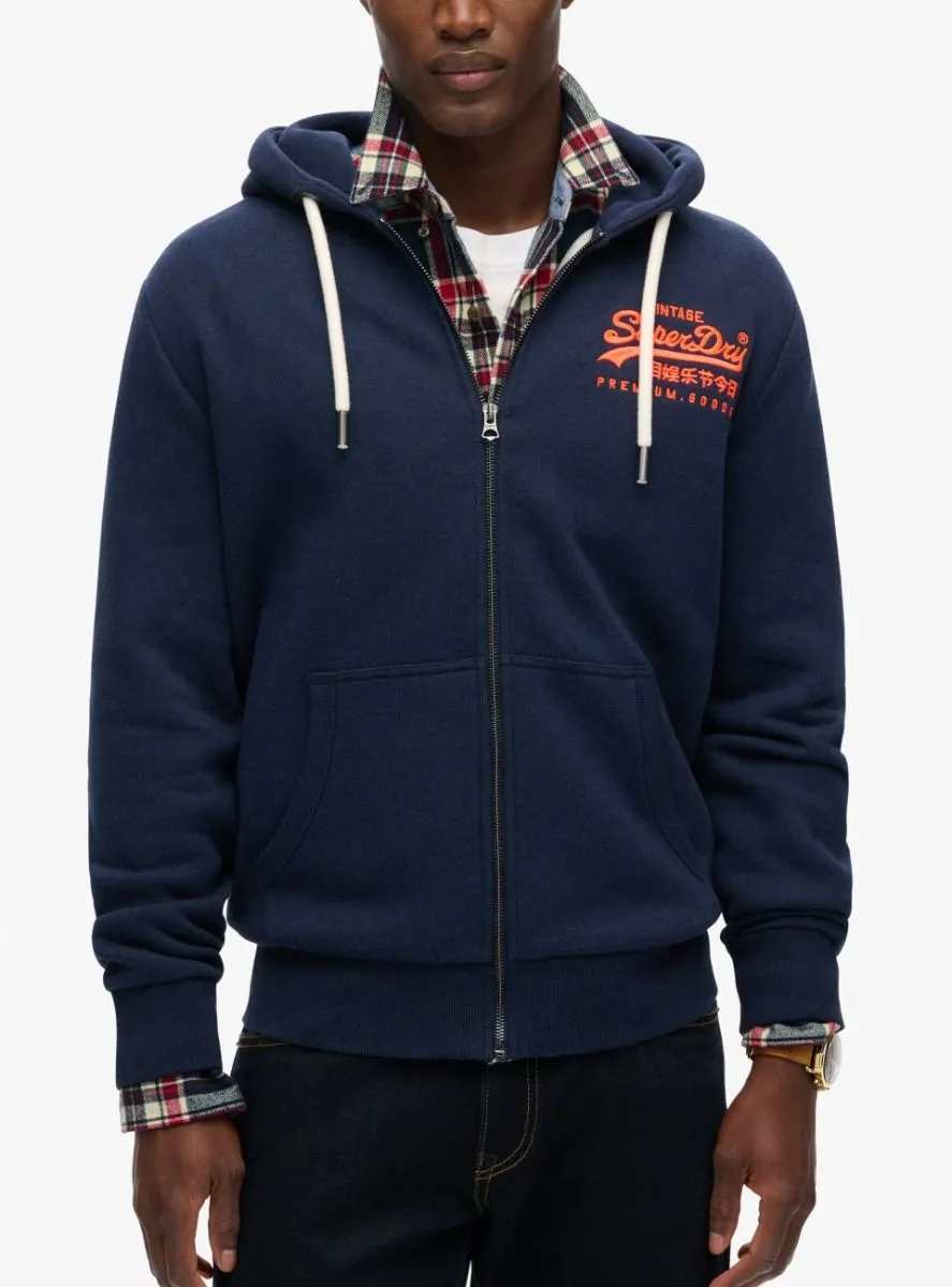 Superdry Neon Logo Graphic Zip Up Hooded Sweatshirt Rich Navy Marl