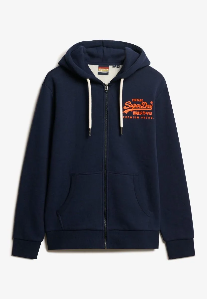 Superdry Neon Logo Graphic Zip Up Hooded Sweatshirt Rich Navy Marl