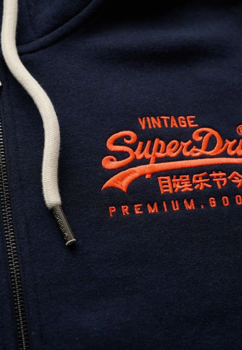 Superdry Neon Logo Graphic Zip Up Hooded Sweatshirt Rich Navy Marl